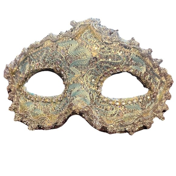 Unbranded Accessories - Feminine Light Blue Masquerade Mask w Rhinestones & Silver Glitter, Lace